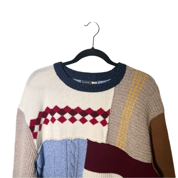 AlexaChung Blue Beige Wool Patchwork Crew Neck Sweater XL - Picture 4 of 9